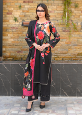 Black Cotton Lawn - Stitched