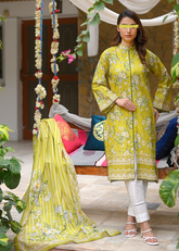 Green Cotton Lawn - Stitched