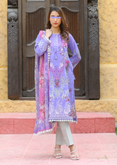 Purple Cotton Lawn - Stitched