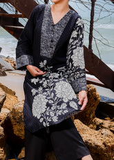 Black Floral Printed 2 Piece Co-ord Set - Stitched