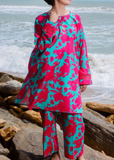 Vibrant Floral 2 Piece Lawn Suit - Stitched