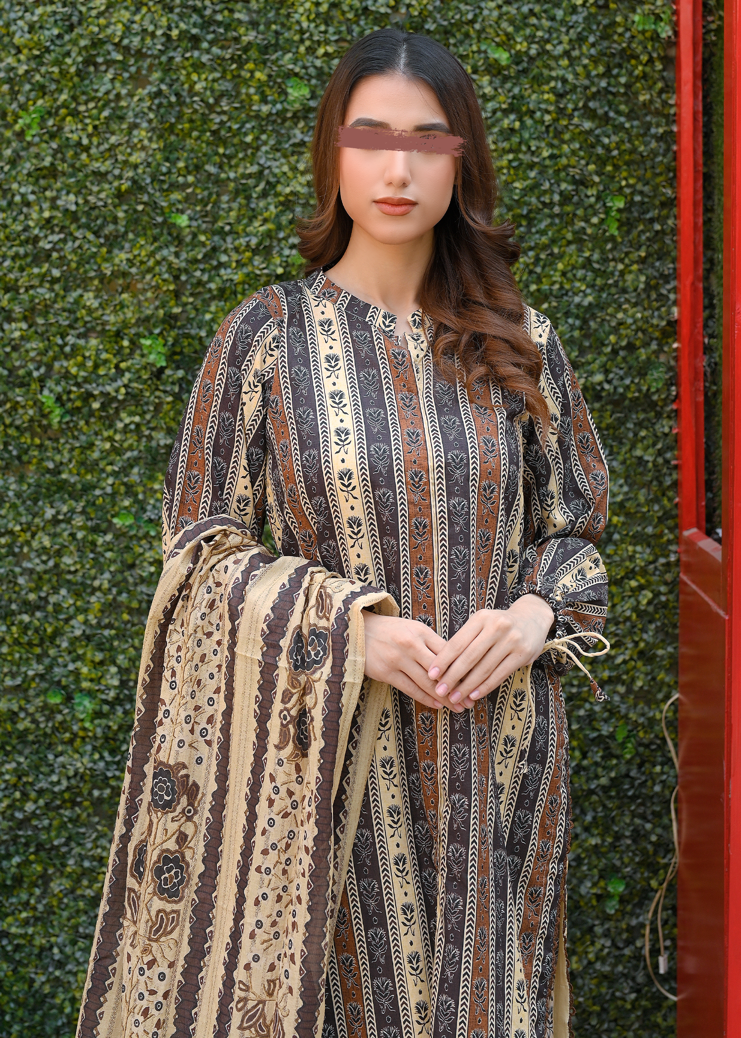 Biege Cotton Lawn - Stitched