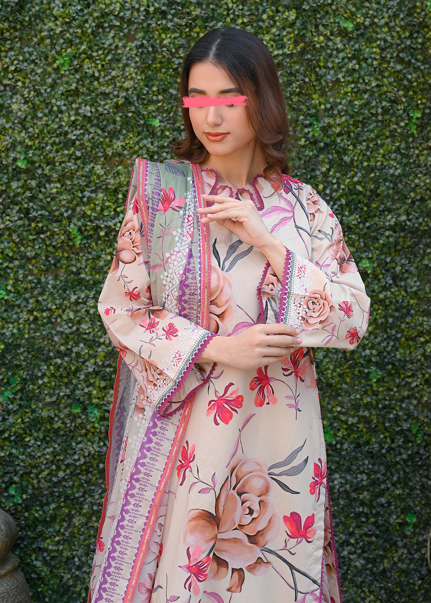 Biege Cotton Lawn - Stitched