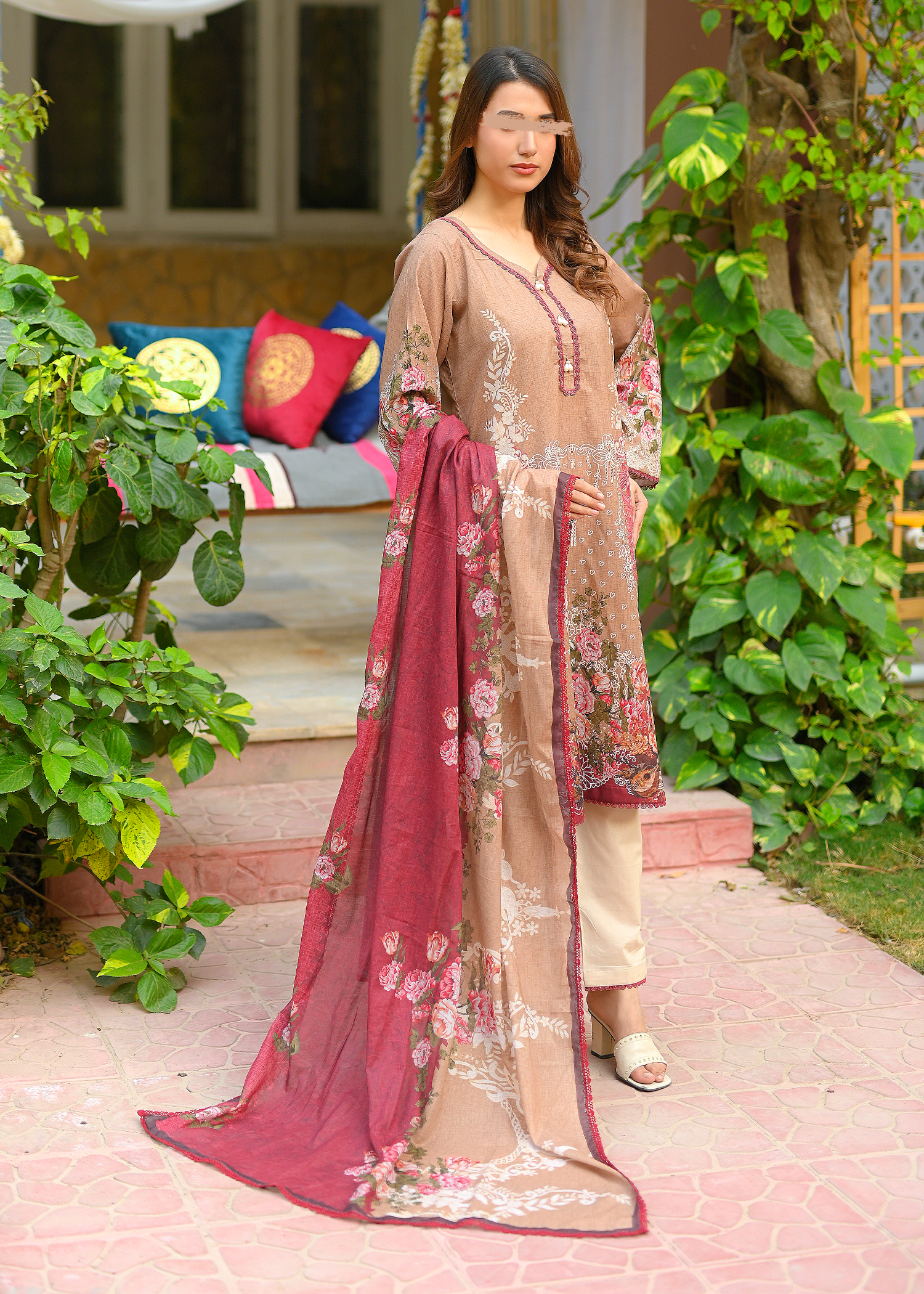 Beige Cotton Lawn