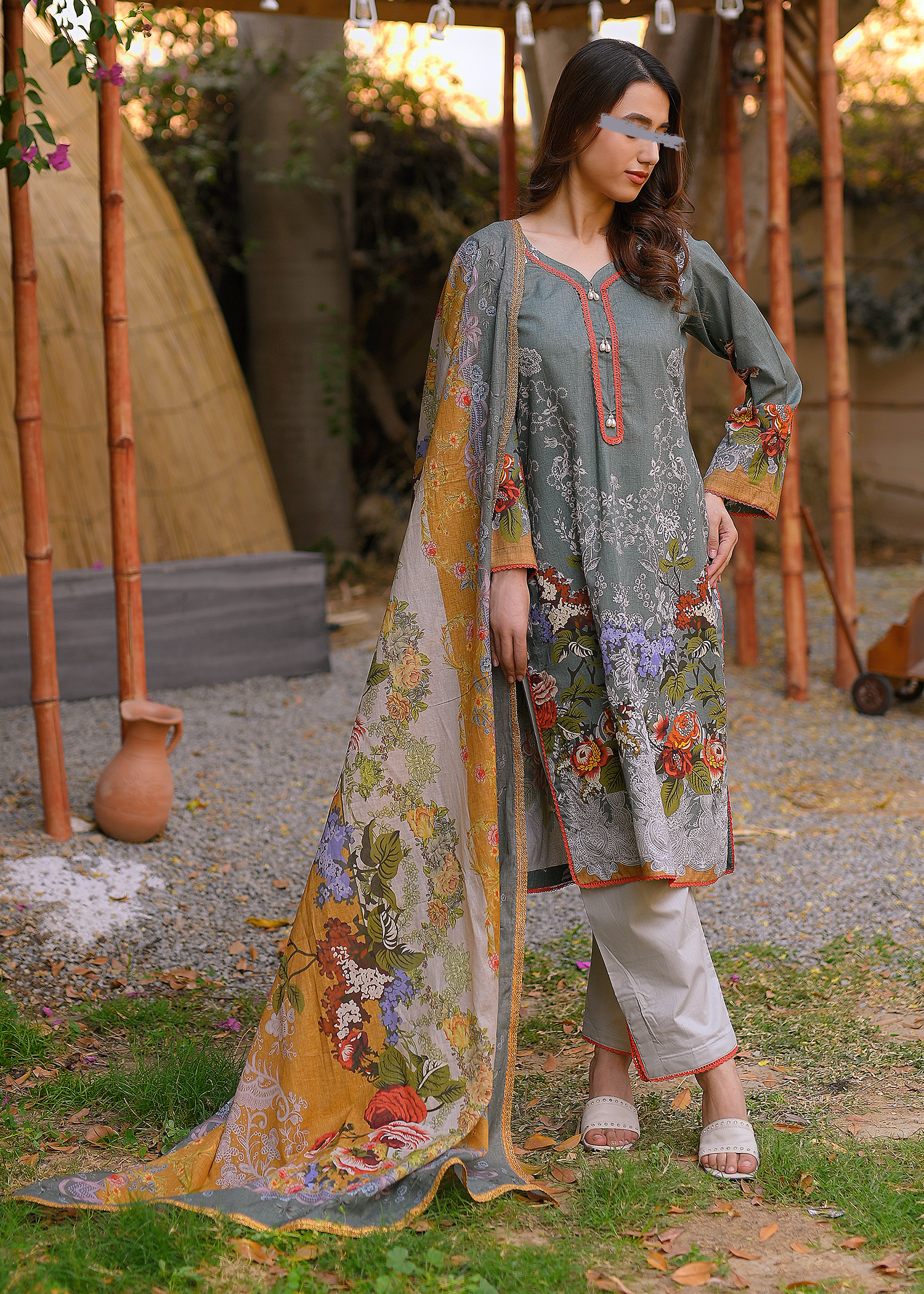 Beige Cotton Lawn - Stitched