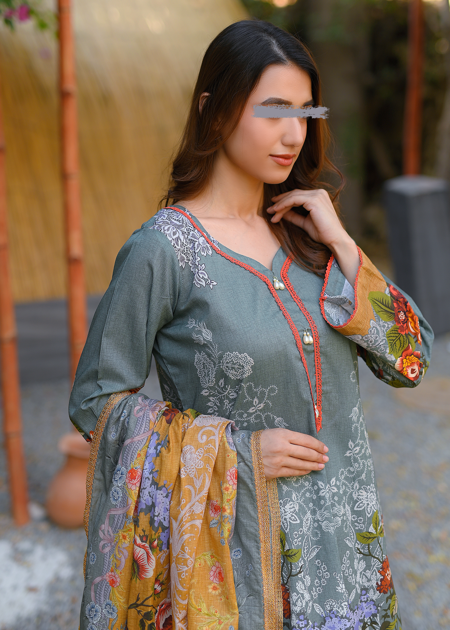 Beige Cotton Lawn - Stitched