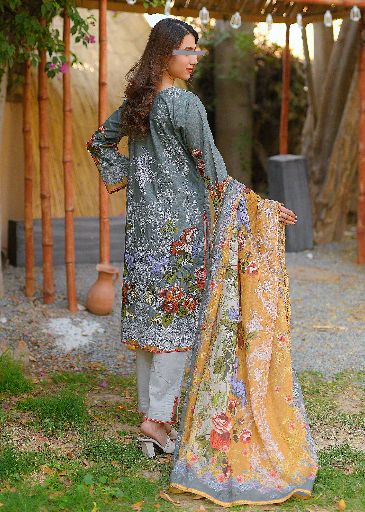 Beige Cotton Lawn - Stitched