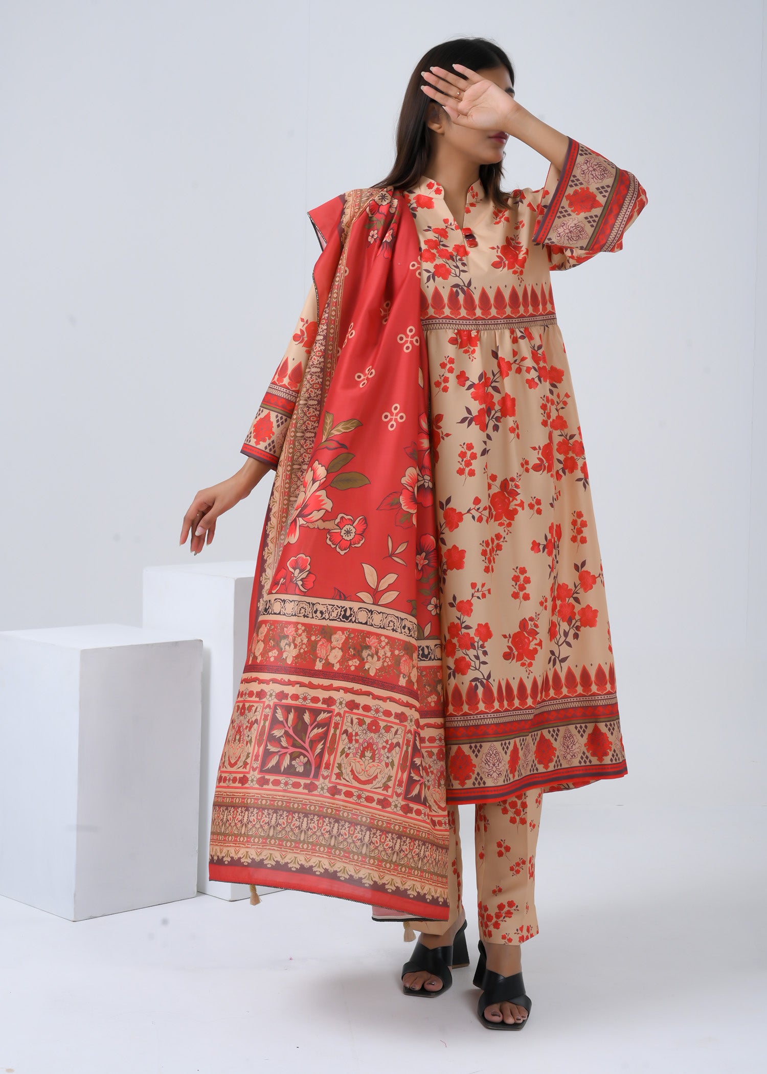 Silk Lawn 3 Piece Suit - Stitched