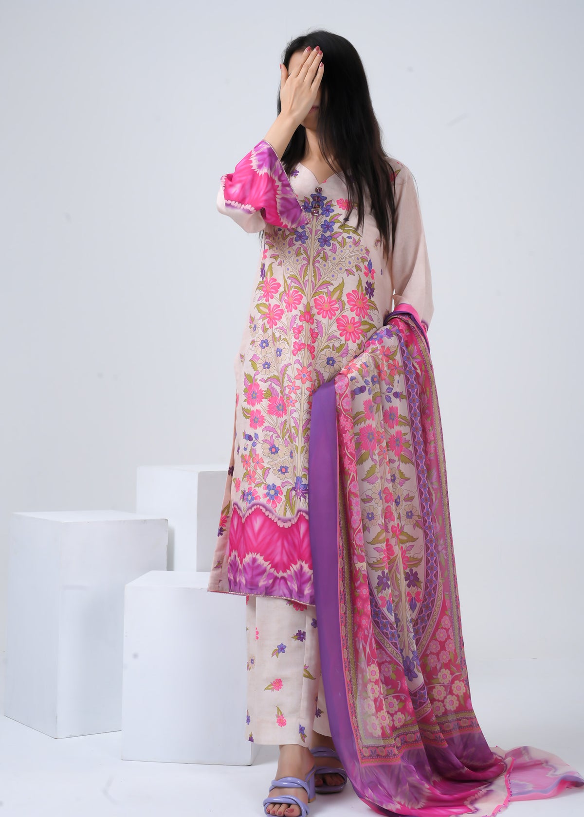 Silk Lawn 3 Piece Suit - Stitched