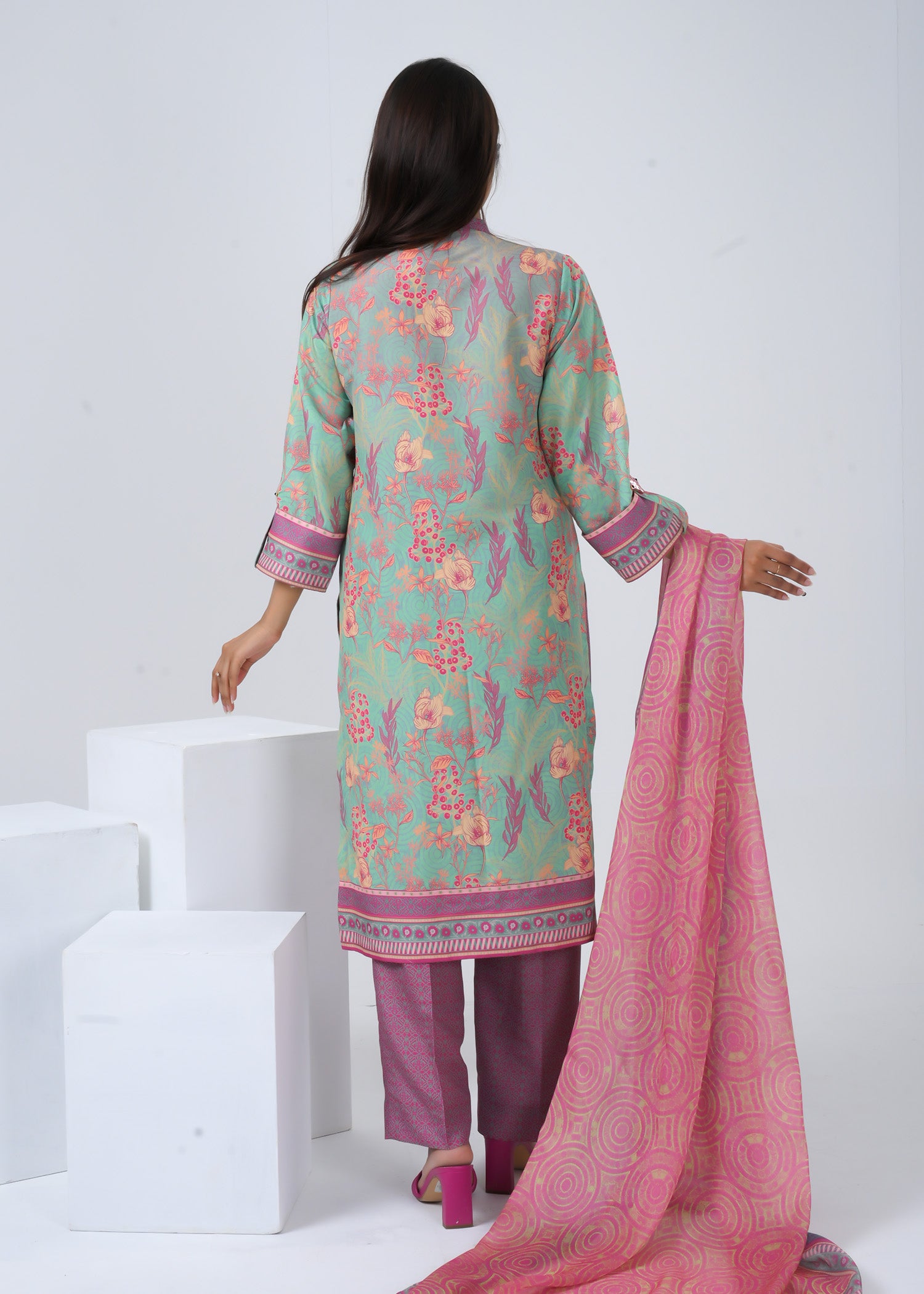 Silk Lawn 3 Piece Suit - Stitched